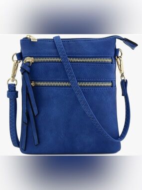 💙 Isabelle Royal Blue Multi Zip Crossbody Bag Gold Hardware 💛